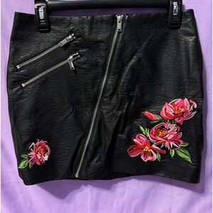 H&M Faux Leather Skirt w/ Embroidered Flowers